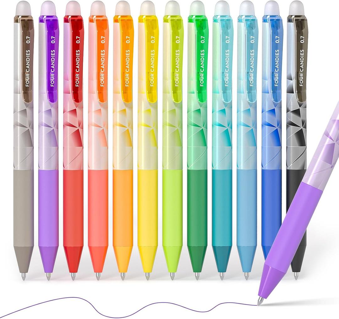 Four Candies Retractable Erasable Gel Pen, Fine Point, 0.7mm, 12 Colors