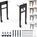 28"-47" Adjustable Workbench Legs with Power Strip | 19.7" Wide Heavy Duty Metal Table Legs | Industrial Desk Frame with 4 Locking Wheels & 4 Feet | Versatile DIY Base for Garage, Study & Crafting
