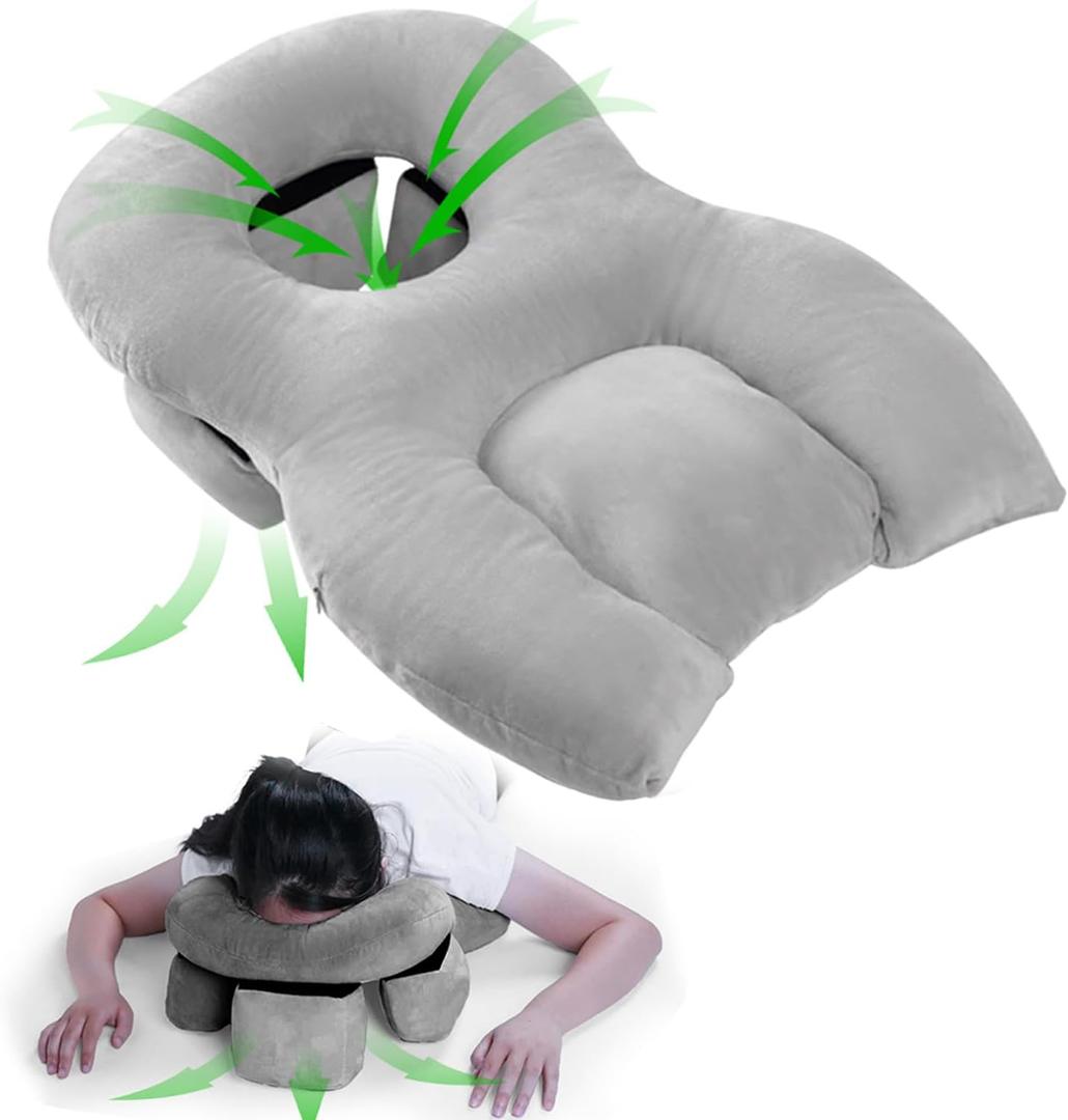Face Down Pillow Massage Headrest for Bed, Face Down for Sleeping, Vitrectomy/After BBL/Eye Surgery Recovery, Stomach Sleeping/Prone Pillow, Portable Massage Table, Light Gray