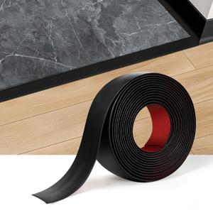 Floor Transition Strip Vinyl Self Adhesive Threshold Strip Carpet Edge Wood to Tile Laminate Flooring Gaps and Doorway Floor Cover Flat Divider Peel and Stick Trim (Black, 5cm, 20FT)