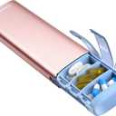 Vaydeer Metal Travel Pill Organizer, 7 Day Weekly Pill Box, Large Capacity Daily Cute Pill Case for Supplements, Pills, Vitamins and Medication (Small, Rose Gold)