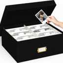 Decorative Photo Storage Box - Linen Photo Box Organizer with Dividers, Fits Holds Up to 1700 Pictures and 4x6 Photos, Memory Keepsake Organizer for Photos, Scrapbook Supplies, Cards, Stamps (Black)