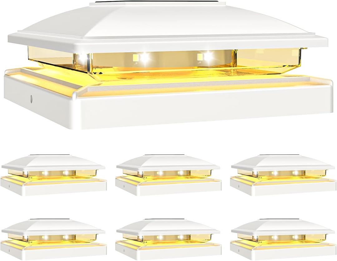 VOLISUN Solar Post Cap Light Outdoor Waterproof 6pack,Solar Fence - Post Lights for 4x4 5x5 6x6 Wooden/Vinyl Post,White Deck Post Cap Light Solar Powered with Warm White for Garden/Patio/Porch