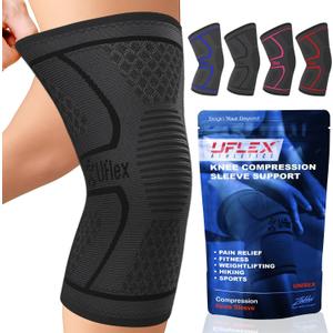 UFlex Athletics Compression Knee Brace for Women & Men Knee Sleeves Support for Sports, Running, Weightlifting, Arthritis, Meniscus Tear, ACL, Hiking, Recovery Support & Fitness (Medium, Black)