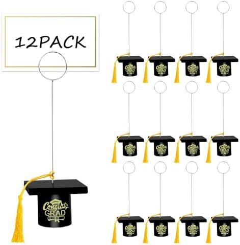 CIXICM 12 Pcs Wooden Graduation Cap Table Number Holders Table Sign Holders Card Stands Photo Picture Holders Centerpieces for Decorations