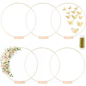 6 Pack Floral Hoop with Stand and 38-Yard Paddle Wire 20 Inch Metal Rings for DIY Centerpiece Table Decorations Crafts Macrame Rings Hoop Wreath Dream Catcher Rings Wedding Christmas Wreaths, Gold