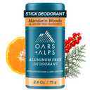 Oars + Alps Aluminum Free Deodorant for Men | Long Lasting Odor Protection, Clear & Free of White Residue, Anti-Chafing Smooth Glide, Dermatologist Tested, Mandarin Woods, 1PC, 2.6Oz