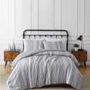 TRULY SOFT Kiel Stripe Flannel Grey Cotton 2-Piece Twin/Twin XL Duvet Set, Stripes Themed, for Men and Women, Oeko-TEX Certified Confidence