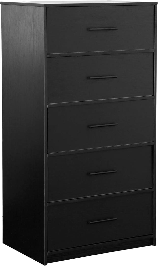Techni Home 5-Drawer Dresser w/Fabric Drawers, Modern, Storage Chest,Black