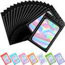 Funfery 100 pcs Black Mylar Holographic Resealable Bags,Clear Packaging Bag Odor Proof Foil Pouch Bag for Food Storage, Lipgloss, Jewelry, Eyelash Packaging for Small Business - 3x4.7 Inch | Zipper Lock, Smell Proof, Holographic