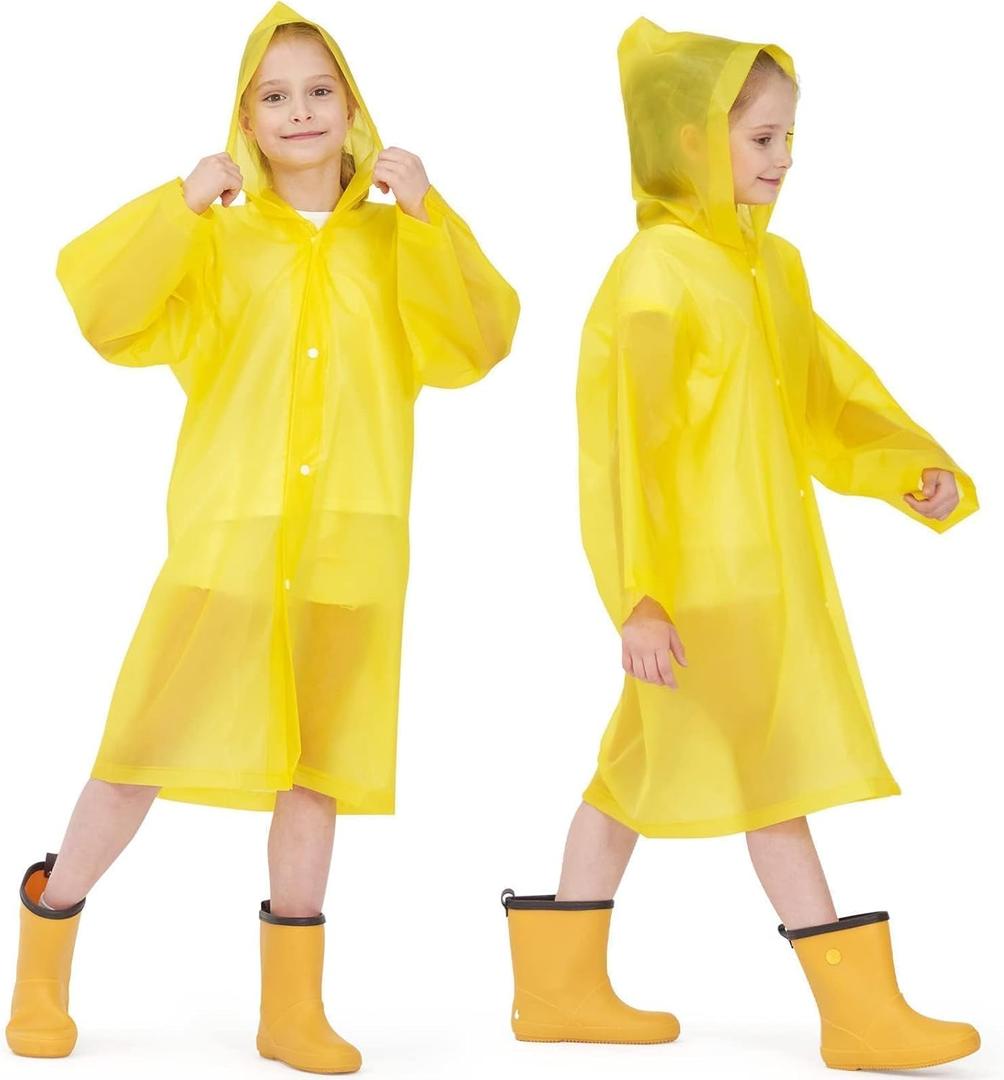 Opret 2 Pack Raincoats for Kids, Reusable Rain Ponchos with Hood and Sleeves Waterproof Rain Coats for Boys and Girls