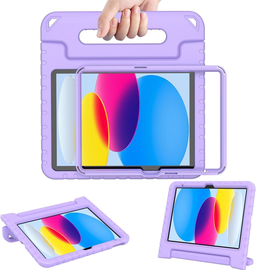 AVAWO Kids Case for New iPad (A16) 11th Generation 11 Inch 2025, iPad 10th Generation 10.9" 2022 with Built-in Screen Protector Shockproof Lightweight Handle Cover for i Pad 10/11 Gen, Light Purple