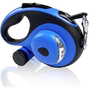 Best Dog Supplies Retractable Thick Dog Leash for S, M, Large Dogs with Bag Dispenser and Flashlight, 26ft/8M for Dogs up to 110lbs Pet Leash One Button Break Retractable Color - Blue