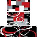 3 Pcs Geometric Kitchen Rugs and Mats Set Red and Black Floor Mat Non Slip Washable Minimalist Runner Rug Modern Abstract Kitchen Decor for Home Bar Office Bathroom Door Decor