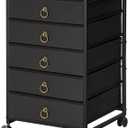 HOOBRO 5-Drawer Chest, File Cabinet, Office Cabinet with Drawers, Rolling Printer Stand, Filing Cabinet for Living Room, Home Office, Nonwovens Drawer, Easy Assembly, Black BFK50WJ01