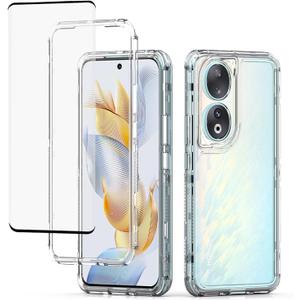 for Honor 90 5G, REA-AN00 Case with Tempered Glass Screen Protector, Crystal Clear Full Body 3 Layer Heavy Duty Protective Phone Cover for Honor 90 5G Clear