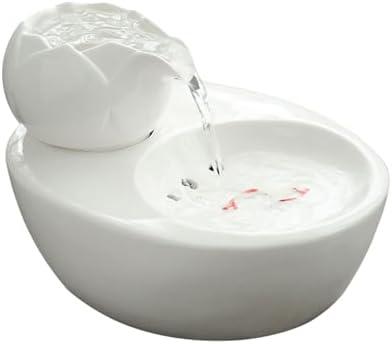 Ceramic Water Fountains for Cats Indoor Small Dog Pet Water Bowl Dispenser Automatic Rabbit (White)