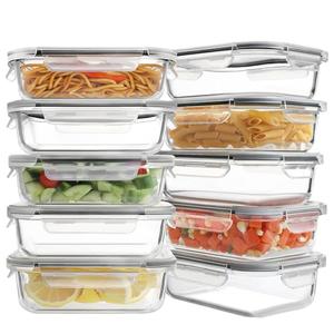 HOMBERKING 10 Pack 22oz Glass Meal Prep Containers, Food Storage Containers with Lids, Airtight Lunch Bento Boxes, BPA-Free & Leak Proof (10 lids & 10 Containers) - Grey