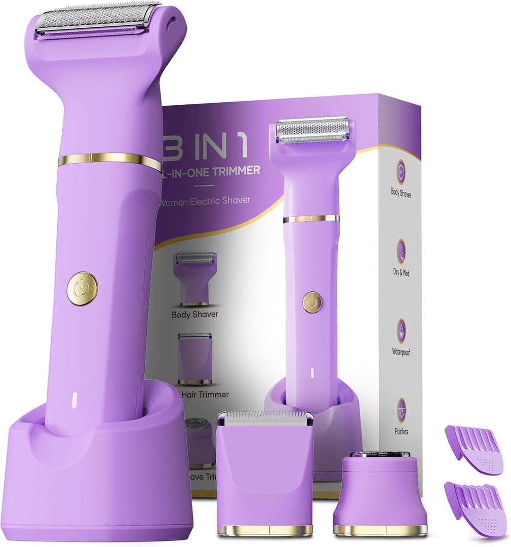 Bikini Trimmer for Women - Painless Electric Razors-Cordless Body Shaver for Trip,Replaceable Lady Facial Razor, IPX7 Waterproof&Easy Cleaning, Ceramic Blade, USB Charge Purple