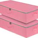 Punemi Under Bed Storage Containers, Pink Underbed Storage With Rigid Side/ Bottom Support, Closet Organizers And Storage Bins, Blankets Clothes Comforters Storage Bag, Dorm Room Essentials For Girls