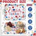 Vesici 3 Pcs Red White Blue Wildflower Graduation Serving Trays 13 x 10 Inch Floral Class of 2026 Congrats Grad Melamine Platters Reusable Rectangular Serving Dishes for Graduate Party Snack Dessert