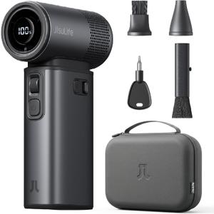 JISULIFE Portable Handheld Fan Ultra2 9000mAh, 5 IN 1, Up to 25Hrs, 100 Speed Turbo Fan, 18W Power Bank, Flashlight, Metal Shell, Travel Essentials Gifts for Men with Splash Proof Portable Case-Grey