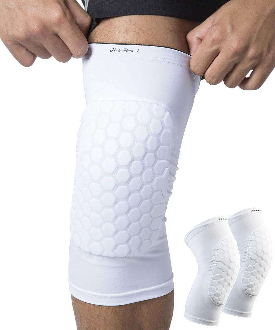 HiRui Knee Pads for Kids Youth Adult, Basketball Baseball Knee Brace Knee Support, Collision Avoidance Kneepad Compression Knee Sleeve for Volleyball Football Cycling Running-1Pair (White, XS), X-Small