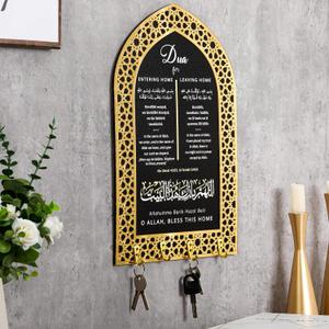 Islamic Wall Decor Ramadan Key Holder Islamic Wall Art Dua for Entering and Leaving Home Decor for Housewarming Muslim Gift Eid Gift Mihrap Shape(Gold,Classic)
