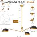 Mid Century Gold Black Chandelier Italian Style for Dining Room, Entryway, Home Office/Study, Kitchen, Bar, Bedroom, Handcrafted of Steel and Aluminum (3 Lights Chandelier), Dia 23.45 inches