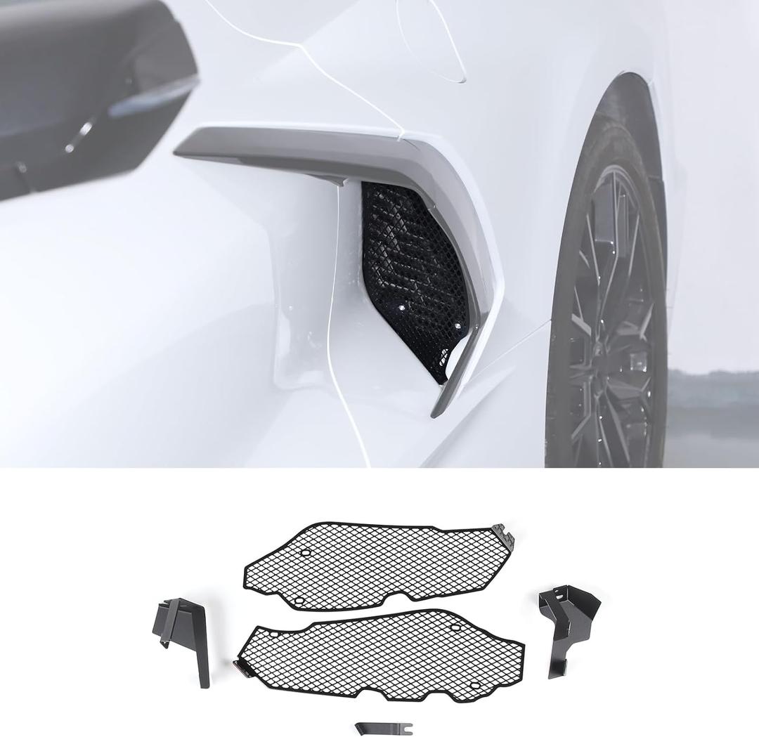 Side Intake Grill Guards Mesh Compatible with Chevrolet Corvette C8 2020-2026, Stainless Steel Side Radiator Guards Grille Vents Insert Mesh Accessories 2Pcs (Black)