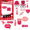 Valentines Day Photo Booth Props Frame, Love Heart Kiss Selfie Photobooth Props, Happy Valentines Day Photo Props for Wedding, Anniversary & Party Decorations