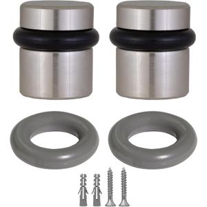 Design House 2-Pack Modern Cylindrical Floor Mounted Door Stops with Rubber Bumper, Satin Nickel, Heavy Duty Brass Construction Design House, 189332-SN