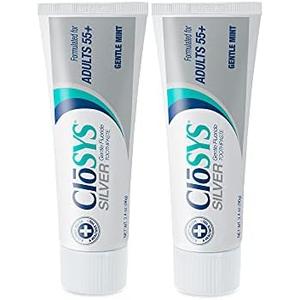CloSYS Silver Fluoride Toothpaste for Adults 55+, 3.4 Ounce (Pack of 2), Gentle Mint, Travel Size, TSA Compliant, pH Balanced, Enamel Protection, Sulfate Free