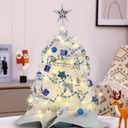 Juegoal White Mini Christmas Tree, 24 Inch/2 FT Lighted Tabletop Artificial Xmas Pine Tree, Small Spruce Tree Light Up Battery Operated & Timer with 50 LED Lights, for Holiday Winter Home Party Decor
