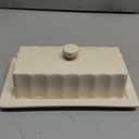 Martha Stewart Broadbrook Stoneware Butter Dish with Lid, Rectangular Covered Butter Keeper, 8.1 x 4.4 x 3 Inches, Classic Cream Glaze, Dishwasher Safe Ceramic Storage for Counter or Table