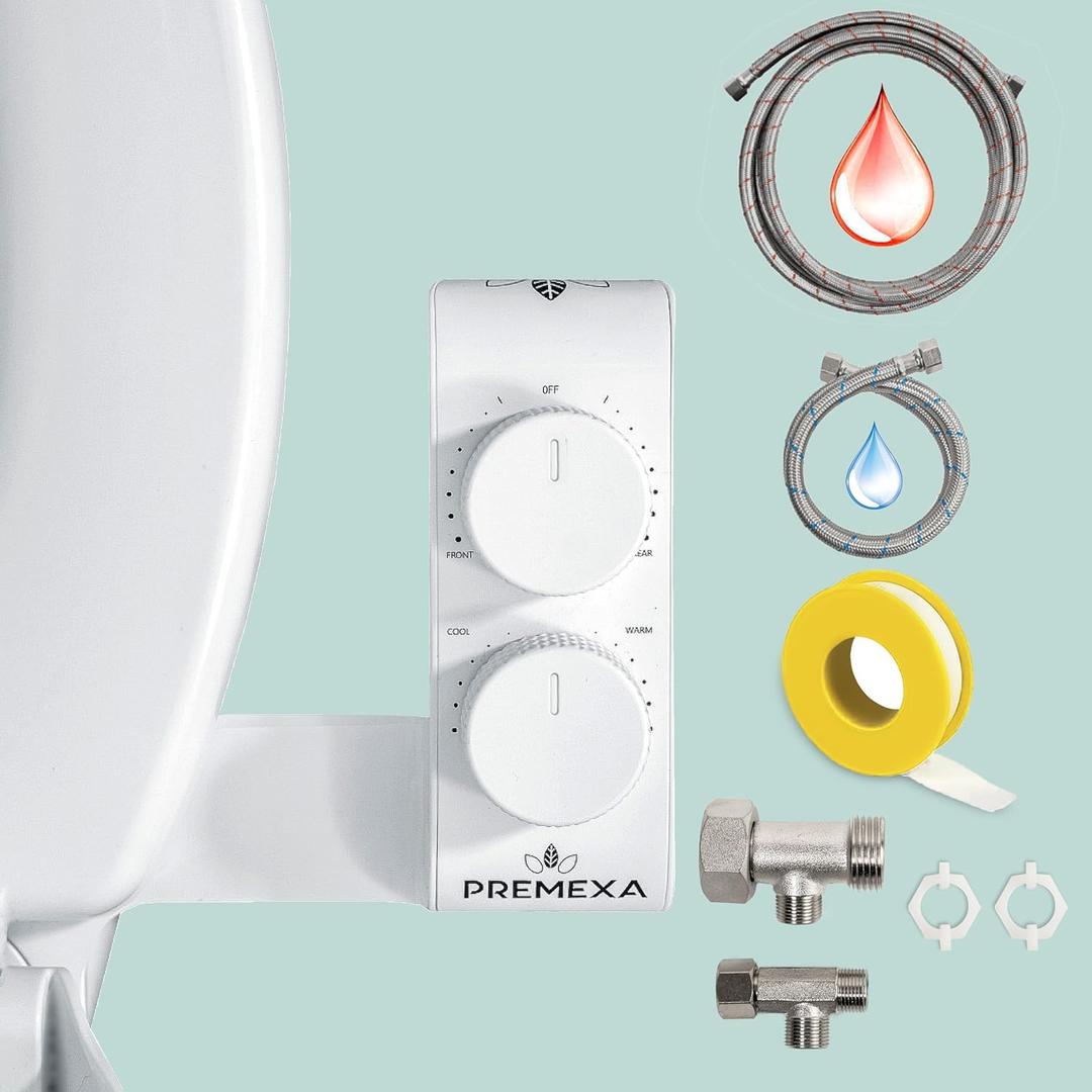 Warm Water Bidet Attachment for Toilets, Self Cleaning Dual Nozzle, Non-Electric, Easy DIY Installation, Sink Access Required for Warm Water