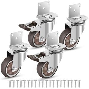 Nefish 3 Inch Side Mount Casters Wheels, L-Shaped Rubber Caster Set of 4, Ball Bearing 360 Degree Plate Swivel Castors Wheel 1000 LBS, Casters Wheels for Furniture, Baby Bed, Kitchen, Cabinet, Table
