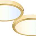 hykolity 2 Pack 9 Inch Selectable CCT LED Round Flat Panel Light, 18W 1800LM 3000K/4000K/5000K, Edge-Lit Flush Mount Ceiling Light Fixture for Kitchen, Bedroom, Laundry and Closet RoomGold