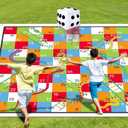 Realspring 9.8 ft Giant Snakes and Ladders Game Playing Mat with 6 Nails 14 Inch Inflatable Dice and Storage Bag Floor Snake and Ladder Board Game Big Size for Both Indoor and Outside