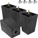 M8-1.25 Metric Thread Bolts Plastic Furniture Legs 5 Inch Black Square Sofa Feet with T-Nuts - Couch Feet Replacement - Couch Legs Set of 4