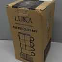 LUKA 6 Ounce Porcelain Stackable Espresso Cups with Saucers and Metal Stand Set of 4, Ceramic Cappuccino Cups Set for Specialty Coffee Drinks, Latte, Cafe Mocha and Tea, Reactive Dark Green