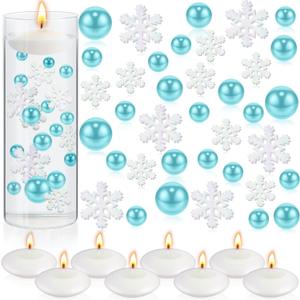 124 Pcs Christmas Vase Filler Pearls for Vase Filler Christmas Table Decor Floating Candles Centerpiece with 8 Floating Candles for Table Party Festival Decor, Not Included Clear Beads(Snowflake)