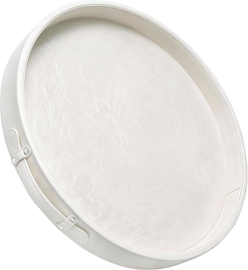 Round Ottoman Tray 25 inch White for Coffee Table Extra Large, White