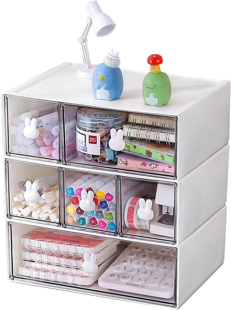 Plastic Desk Organizer with Drawers,Desktop Organizer Drawers Storage,3 Tier Drawer Organizer with 6 Drawers,Stackable Storage Drawers for Office H 9.6in