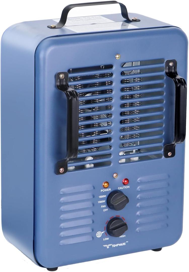 Milkhouse Space Heater, 1300W/1500W Heater with Thermostat, 3 Heat Settings, Safe and Quiet Heater, Anti-Freezing Setting for Garage Workshop Warehouse, Blue