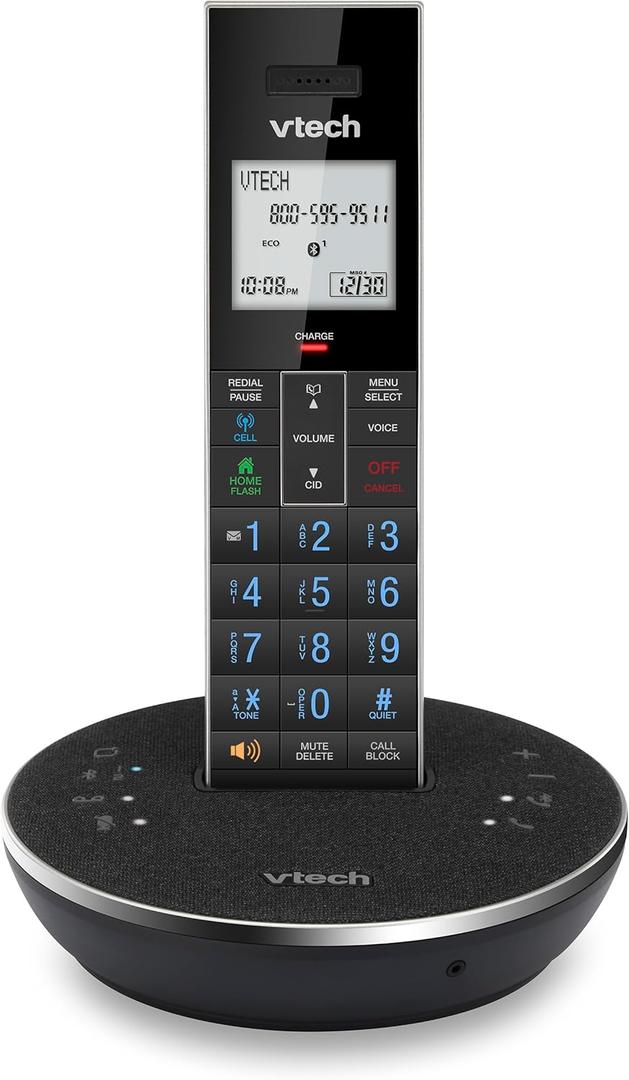 VTech LS6381 DECT 6.0 Cordless Phone with Bluetooth Speaker, Echo Cancellation, Noise Reduction, Music Streaming, Landline Phone with Answering Machine Easy to Read Smart Call Blocker