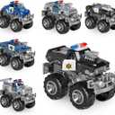 CheerfulToys Monster Truck Toys Police Car 6 Pack DIY Metal Pull Back Car with Giant Wheels Party Favor Vehicle Toy for Kids Boys Girls Ages 3+