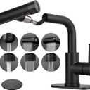 Matte Black Bathroom Faucet with Pull Down Sprayer, 6 Water Mode, Single Handle, 1 or 3 Hole Bathroom Sink Faucet with Pop Up Drain for RV Bar Laundry Vanity