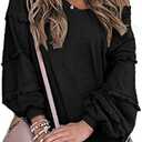 BTFBM Women's V Neck Long Sleeve Blouse Loose Fit Tunics Ruffles Off Shoulder Waffle Knit Solid Color Tops Fall Tee Shirts Size L