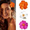 3Pcs Hawaiian Flower Hair Clips for Women 3.5 Inch Artificial Flower Clips Plumeria Hibiscus Hair Clip Beach Vacation Party Boho Hair Accessories for Women Girls(Orange White and Rose Red)